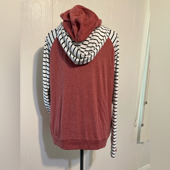 NWT fashion, original design pullover double hood, long sleeve size L - Picture 2 of 14